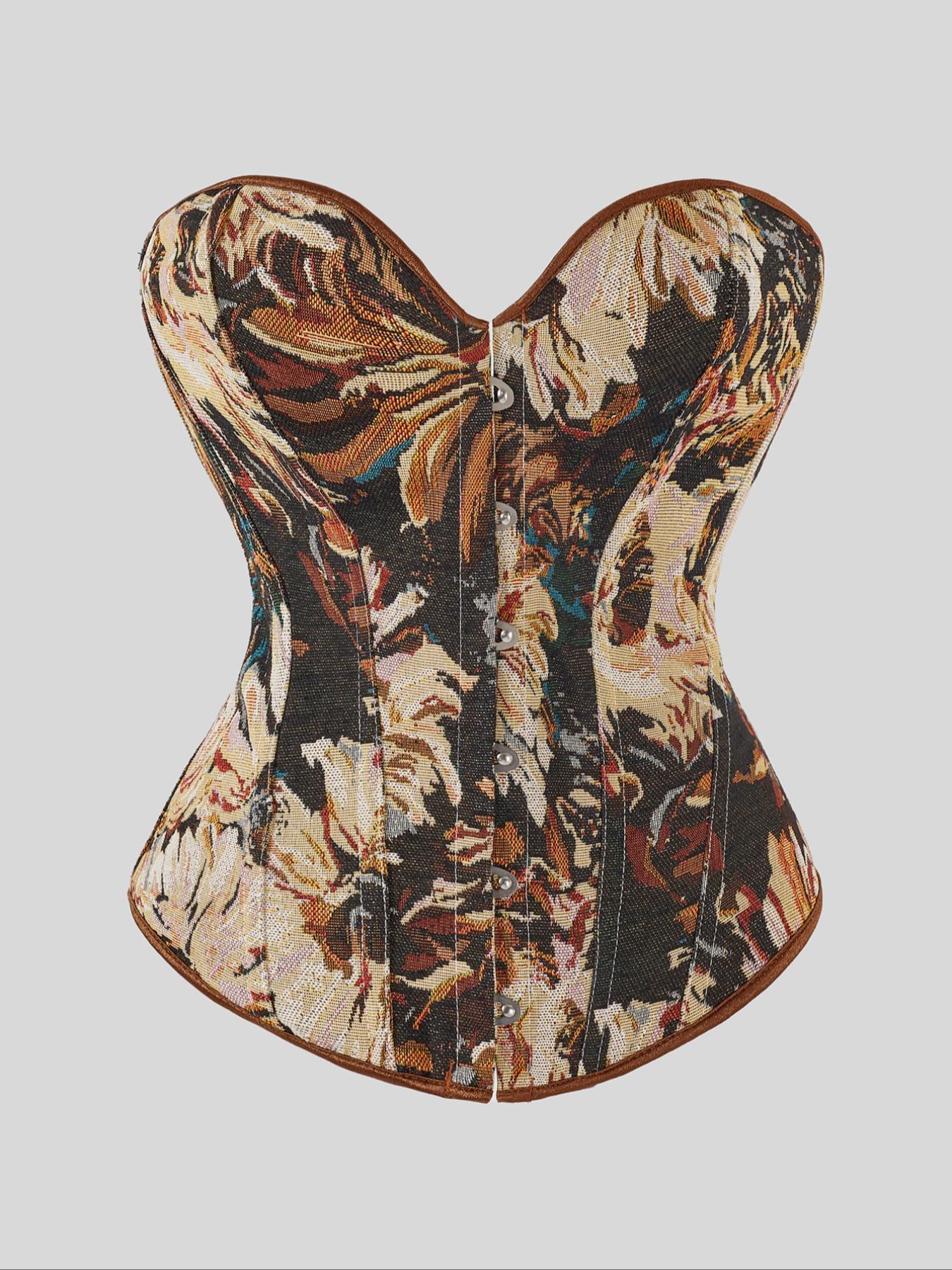 Women's Floral Print Shapewear Tops, Fashionable Lace Up Closure Corset, Tummy Control Shaper for Women, Adjustable Body Shaper Women's Floral Print Shapewear Tops, Fashionable Lace Up Closure Corset, Tummy Control Shaper for Women, Adjustable Body Shaper