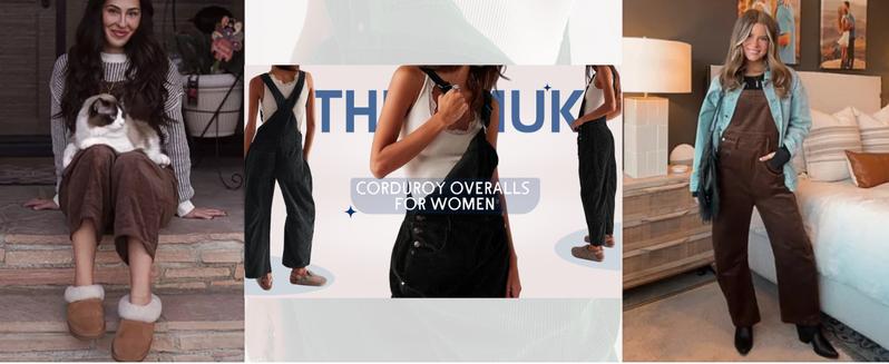 Yeokou TikTokShopBlackFriday Corduroy Overalls for Women Barrel Wide Leg Bib Corduroy Pants Women Adjustable Romper Jumpsuit with Pockets