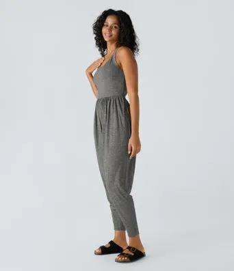 Backless Twisted Harem Casual Plus Size Jumpsuit with Side Pocket-Easy Peezy Edition