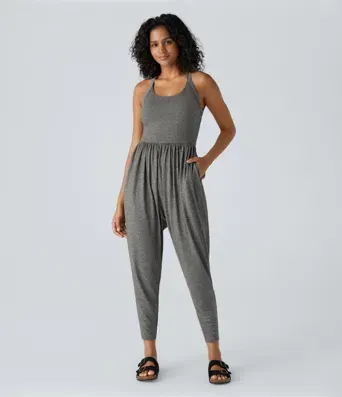 Backless Twisted Harem Casual Plus Size Jumpsuit with Side Pocket-Easy Peezy Edition
