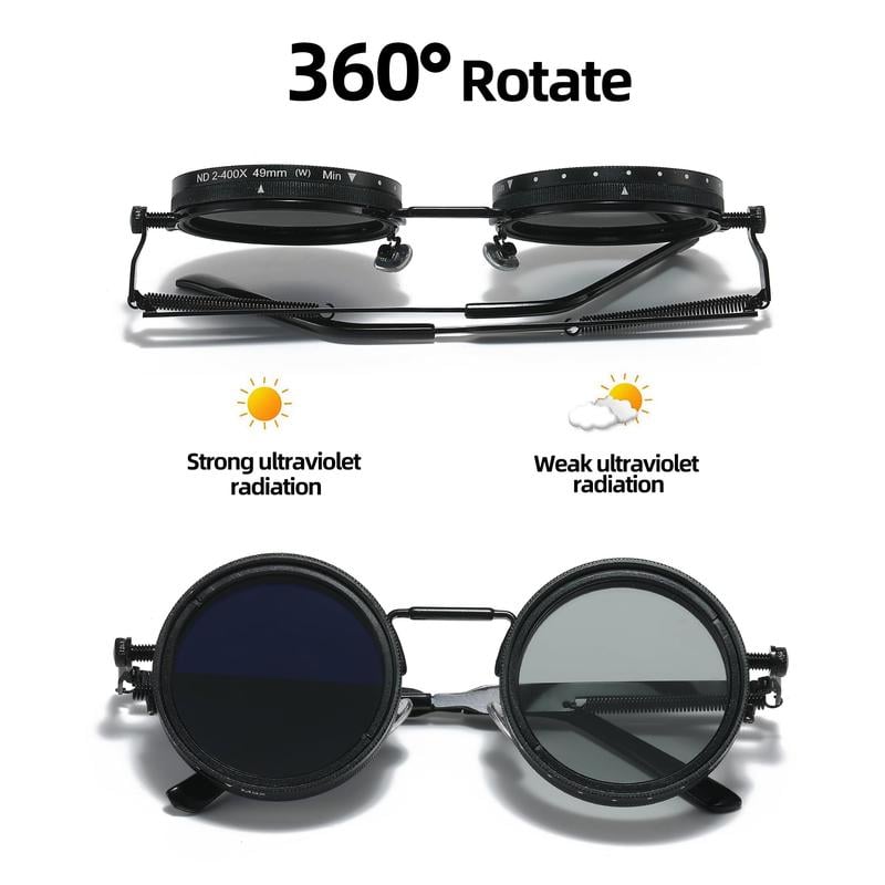 ！！！！！！！！！！！！！！Adjustable Tint Rounded Polarized Lenses Retro Sunglasses