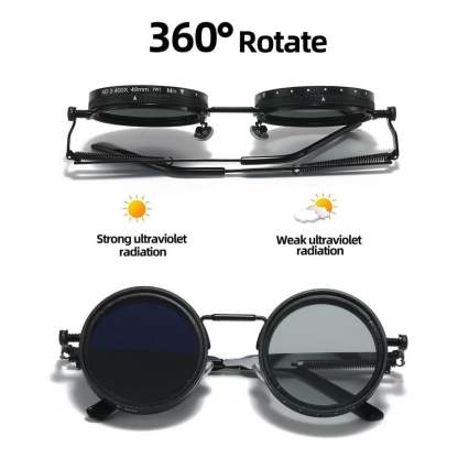 ！！！！！！！！！！！！！！Adjustable Tint Rounded Polarized Lenses Retro Sunglasses