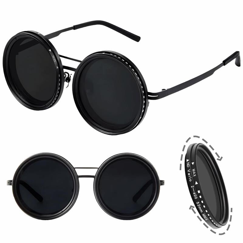 ！！！！！！！！！！！！！！Adjustable Tint Rounded Polarized Lenses Retro Sunglasses