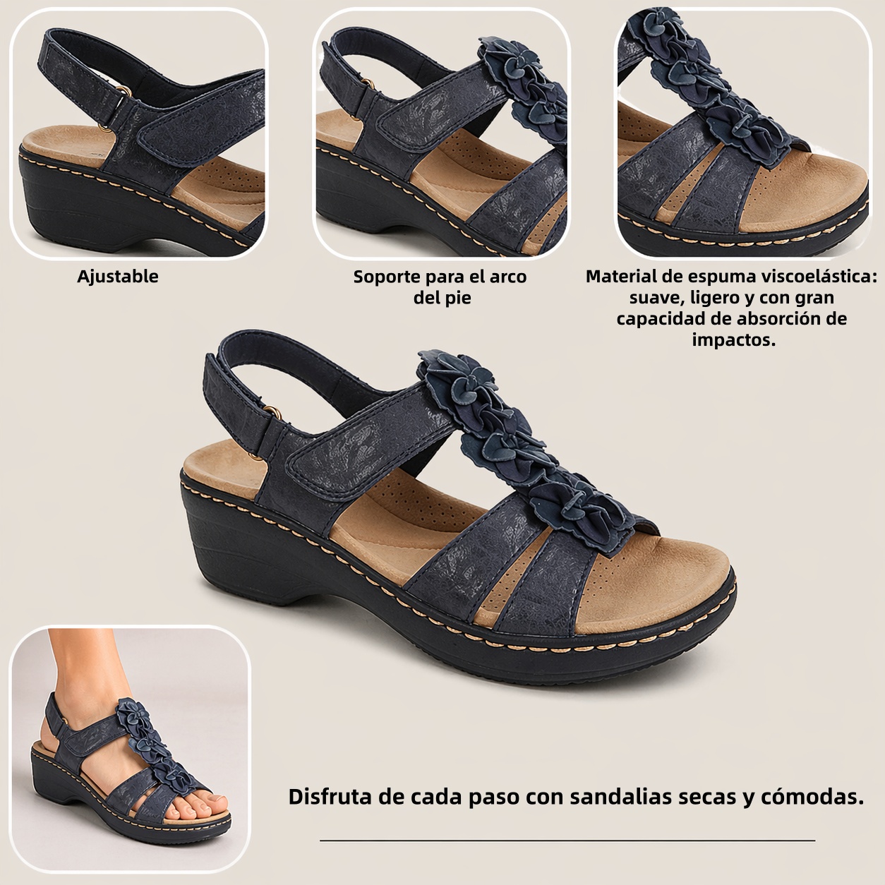 🔥 Sandalias ortopédicas de verano para mujer: soporte para el arco, tacón plano, ideales para quienes sufren de fascitis plantar. Fáciles, cómodas y sin dolor en cada paso ✅