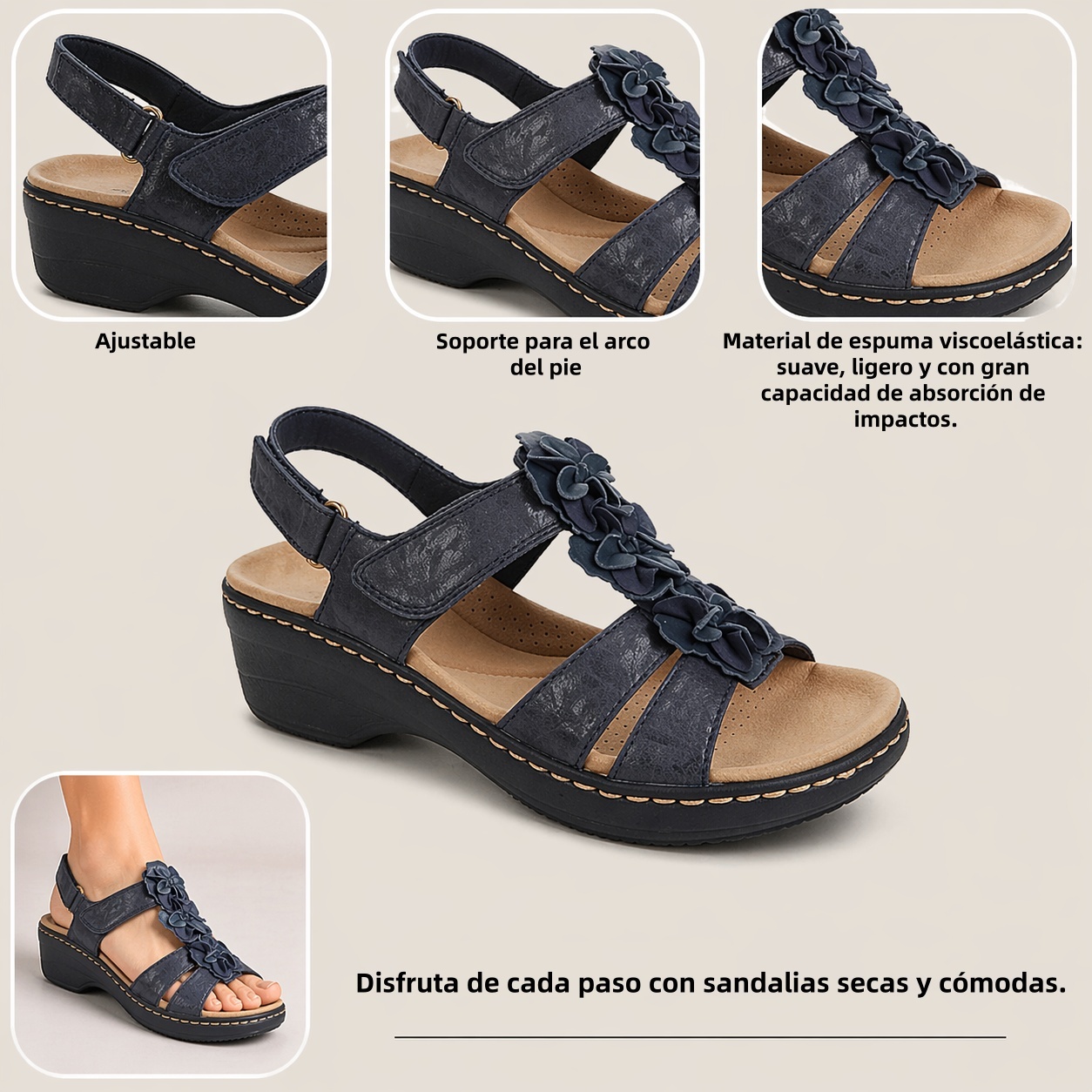 🔥 Sandalias ortopédicas de verano para mujer: soporte para el arco, tacón plano, ideales para quienes sufren de fascitis plantar. Fáciles, cómodas y sin dolor en cada paso ✅