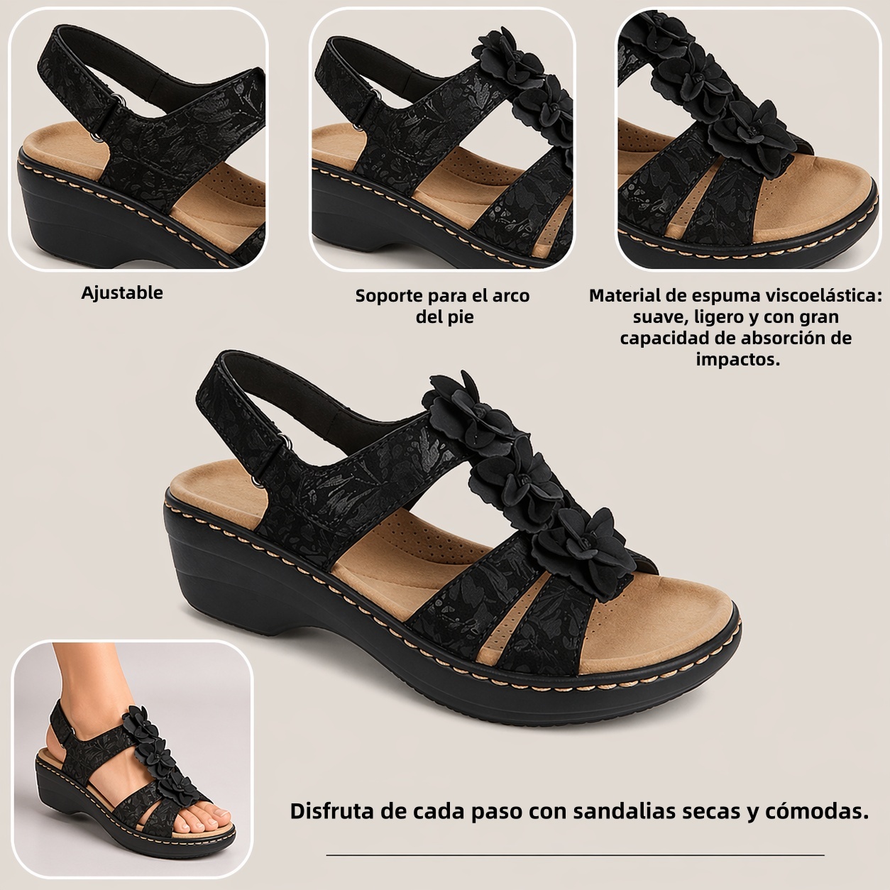 🔥 Sandalias ortopédicas de verano para mujer: soporte para el arco, tacón plano, ideales para quienes sufren de fascitis plantar. Fáciles, cómodas y sin dolor en cada paso ✅