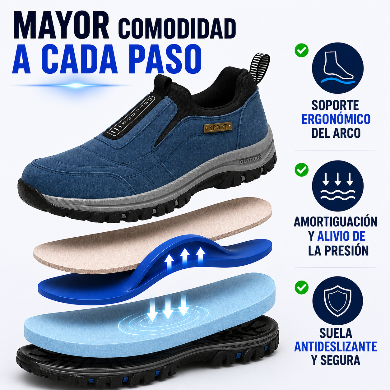 ⏰70% de descuento 🎁 Zapatos de caminar para hombre con soporte de arco cosidos a mano 👟 Impermeables y antideslizantes ✅ Tallas disponibles - Unisex