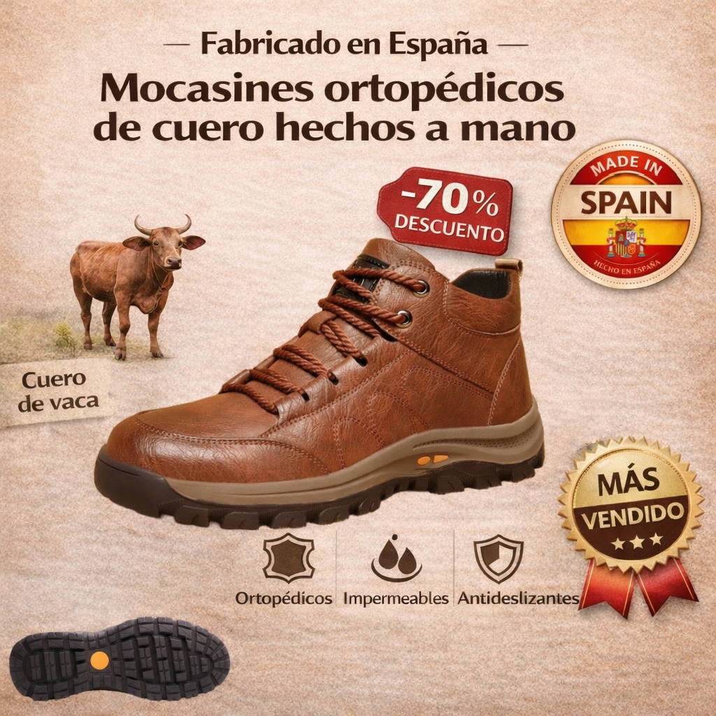 VIGOURR® – Zapatos de cuero genuino cosidos a mano, cómodos y antideslizantes que sostienen y corrigen naturalmente la postura del pie