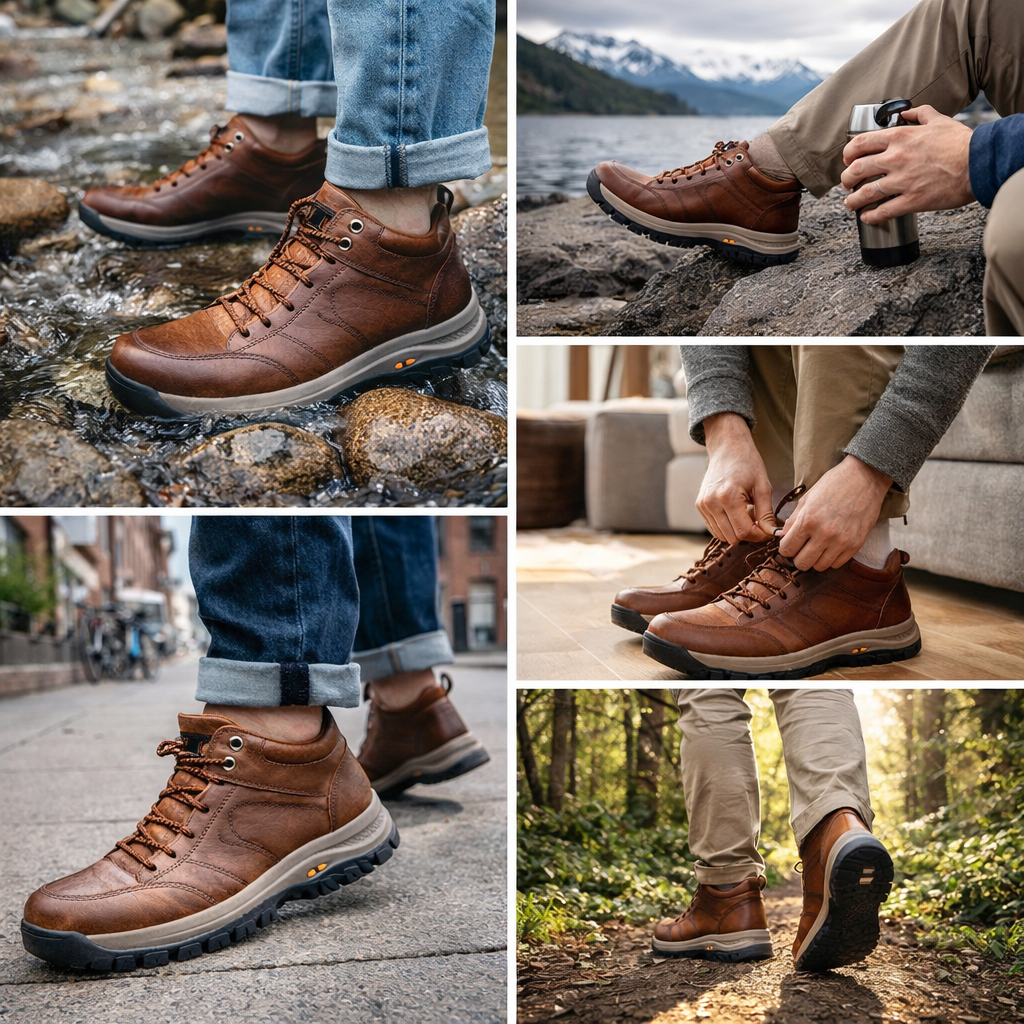 ⏰Oferta por tiempo limitado🎉Zapatos de piel de becerro para hombre, cosidos a mano en Australia - totalmente correctivos, fáciles de poner y quitar🐂 Impermeables y antideslizantes