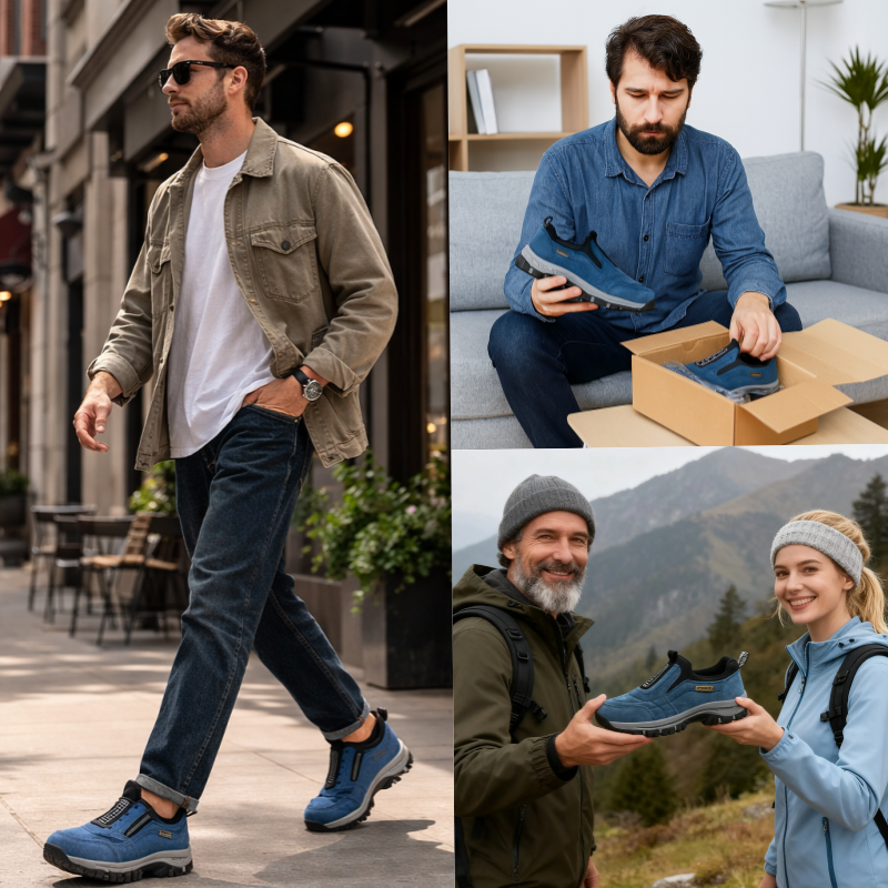 🎁 Oferta especial: 70% de descuento 🎁 Zapatos ortopédicos para caminar para hombre — Gamuza cosida a mano 👟 Impermeables y antideslizantes ✅ Soporte para el arco del pie — Caminar cómodamente.