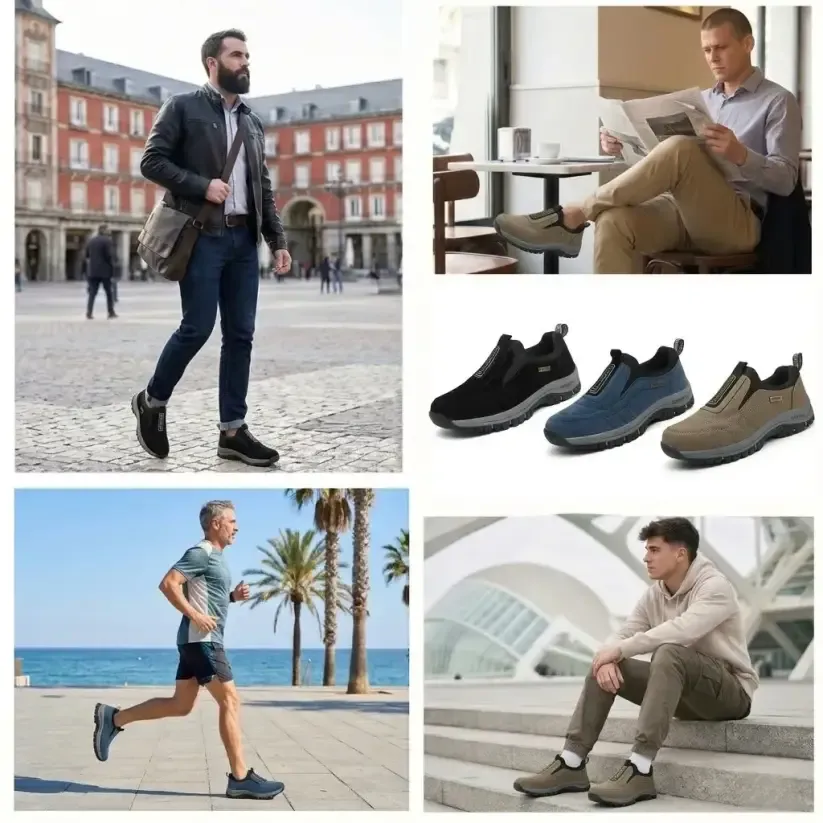 🔥 Zapatos ortopédicos de gamuza australiana para hombre, hechos a mano 👞 Alivio inteligente del dolor, fáciles de poner y quitar ✅ Impermeables y antideslizantes - Amplia gama de tallas disponibles