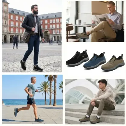 🔥 Zapatos ortopédicos de gamuza australiana para hombre, hechos a mano 👞 Alivio inteligente del dolor, fáciles de poner y quitar ✅ Impermeables y antideslizantes - Amplia gama de tallas disponibles