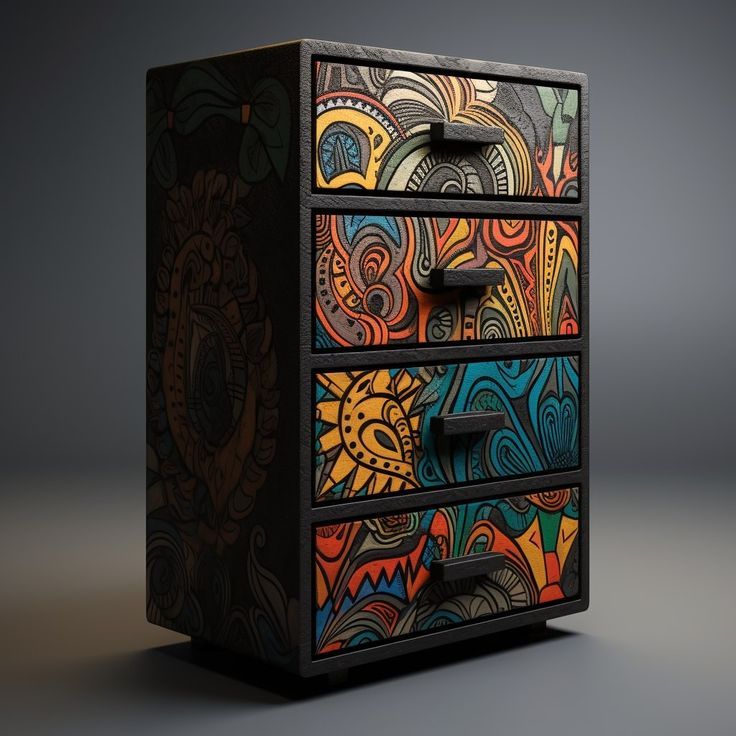 Bohemian Abstract Colorful Artistic Storage Cabinet
