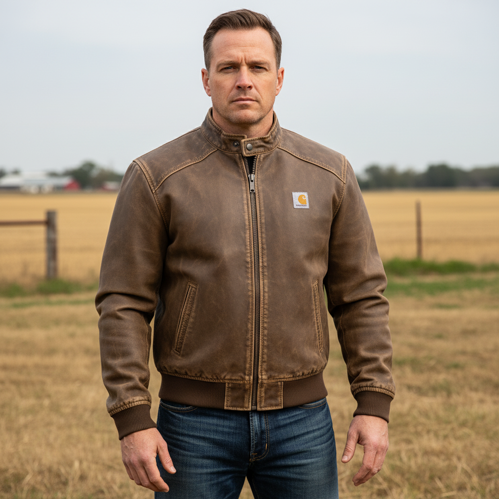 Men's Outdoor Vintage Brown Suede Leather Jacket With Zipper Closure