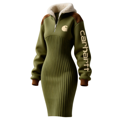 Women's Contrast Color Stitching Suede Lambswool Lapel Hooded Long Sweatshirt