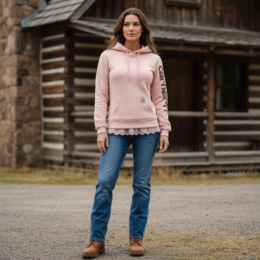 Women's Vintage Light Pink Patchwork Lace Hoodie