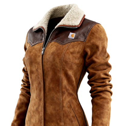 Women's Winter Suede Warmth Zipper Leather Splicing Jacket with Faux Fur Collar and Stylish Design