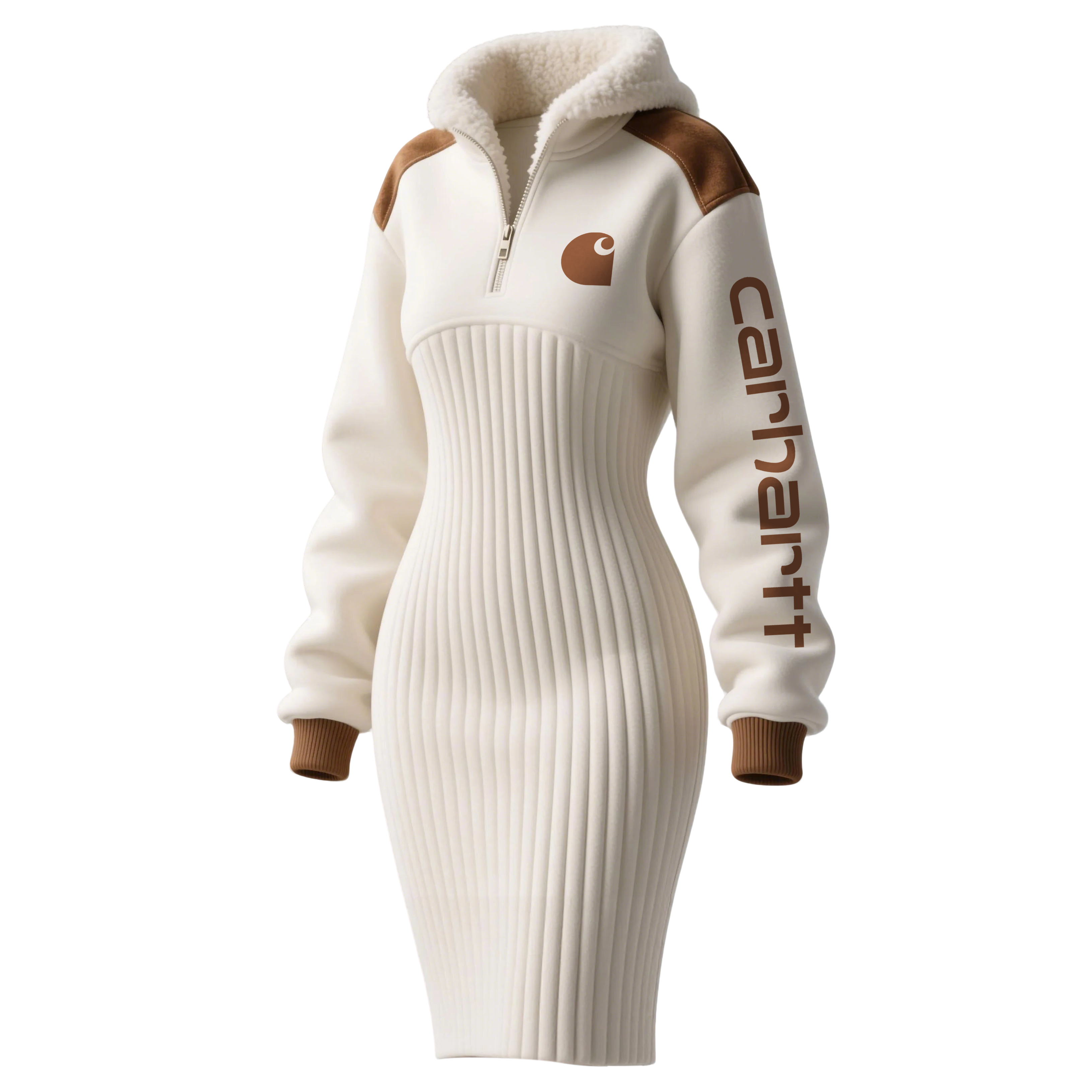 Women's Contrast Color Stitching Suede Lambswool Lapel Hooded Long Sweatshirt