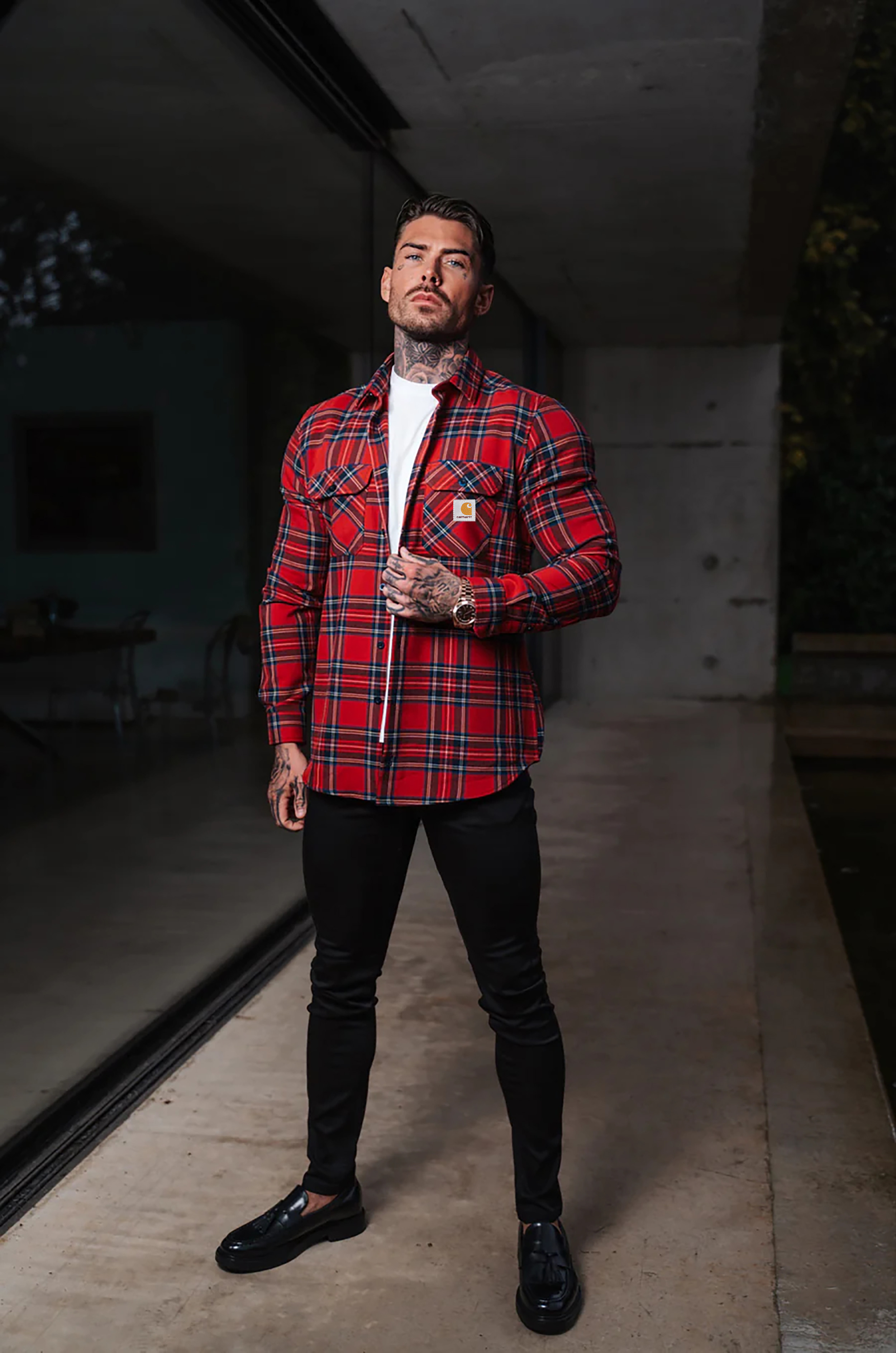 Casual Red and Black Flannel Tartan Check Overshirt