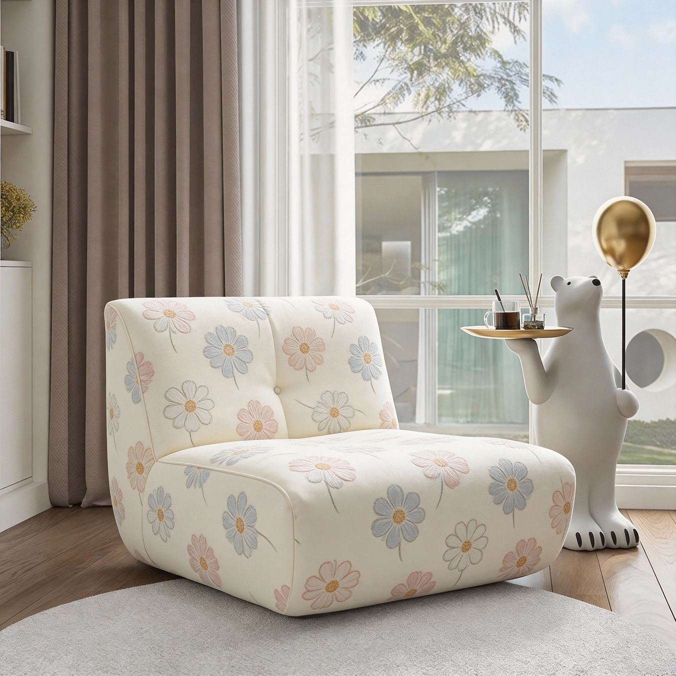 【Floral Sanctuary】 Italian High-End Design: Heavy Embroidery-Like Forest Floral Encircling Chair