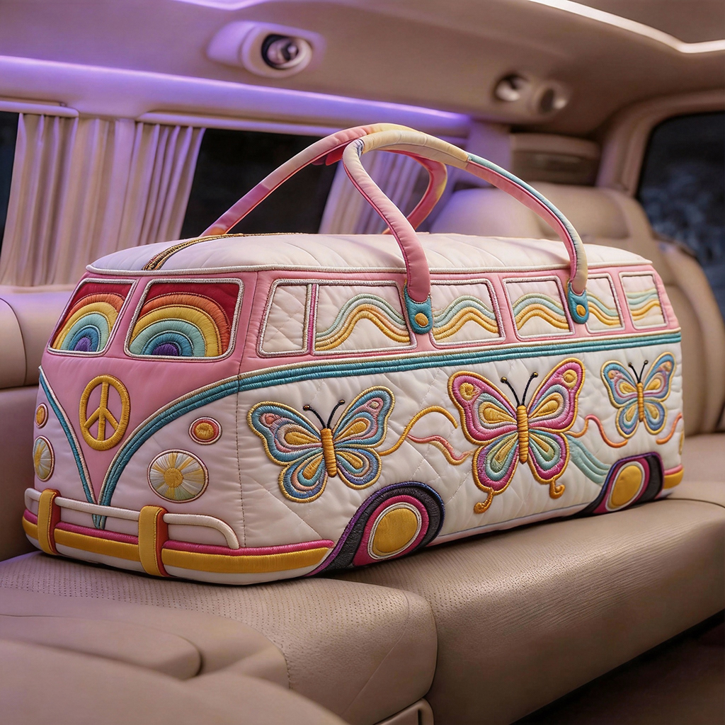 Pink Rainbow & Whimsical Butterfly Camper Quilted Duffle Bag