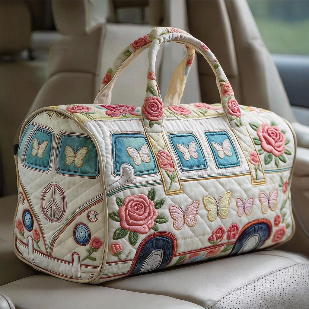 Romantic Cream & Blue Floral Window Quilted Duffle Bag​
