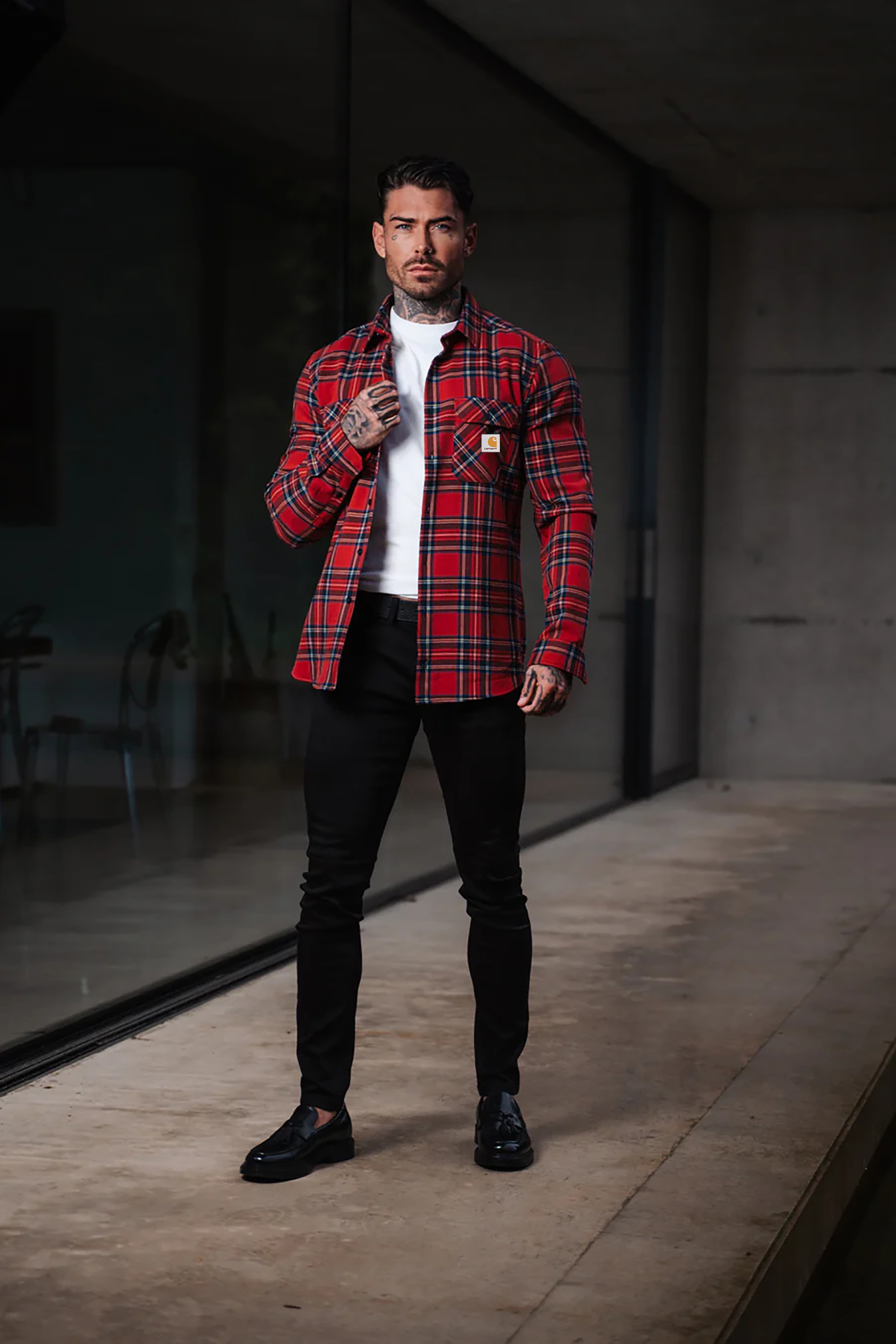 Casual Red and Black Flannel Tartan Check Overshirt