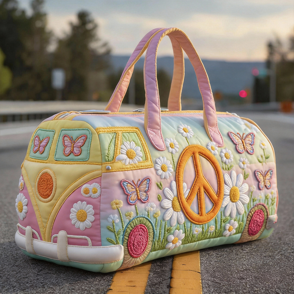 Quilted Multi-Color Floral Butterfly Camper Van Duffle Bag