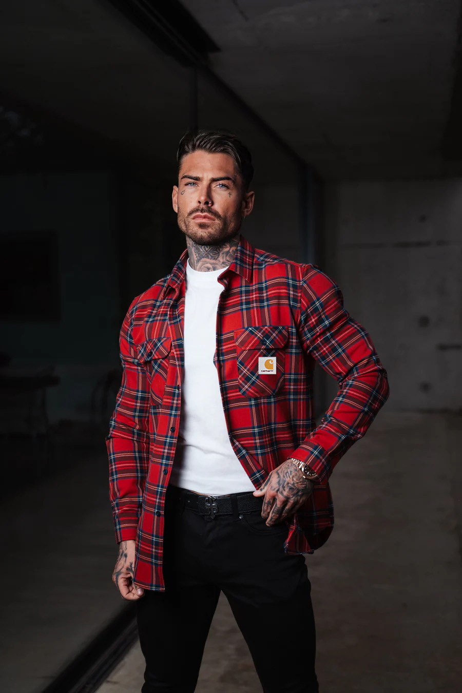Casual Red and Black Flannel Tartan Check Overshirt
