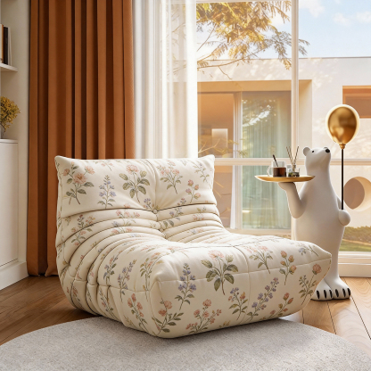 Slightly tipsy afternoon Bohemian style: Art print wrapped individual sofa chair