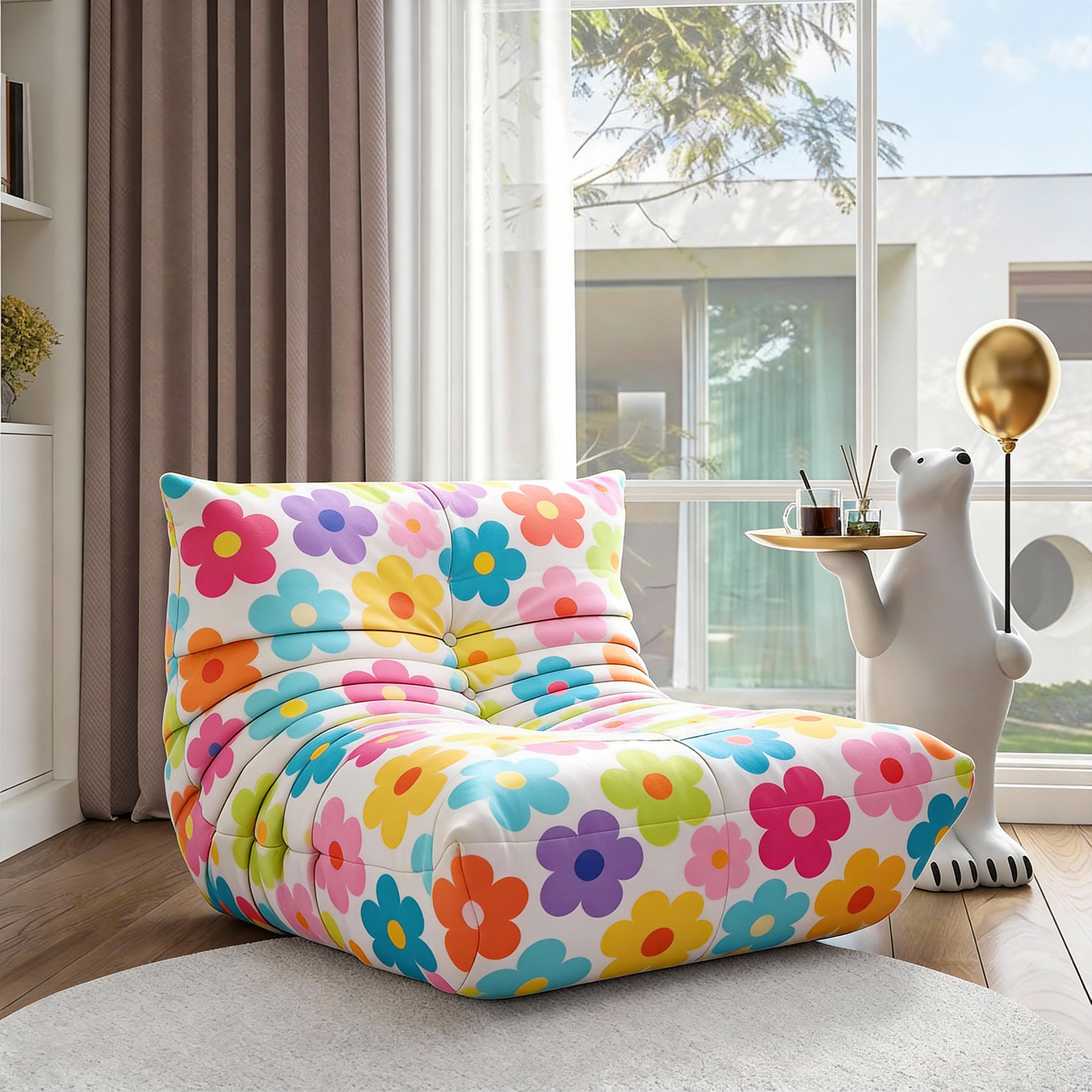 Slightly tipsy afternoon Bohemian style: Art print wrapped individual sofa chair