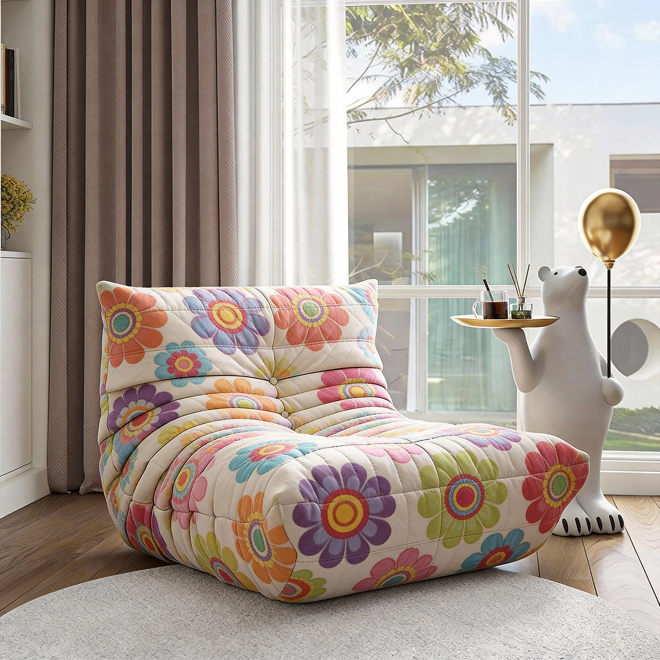 Slightly tipsy afternoon Bohemian style: Art print wrapped individual sofa chair