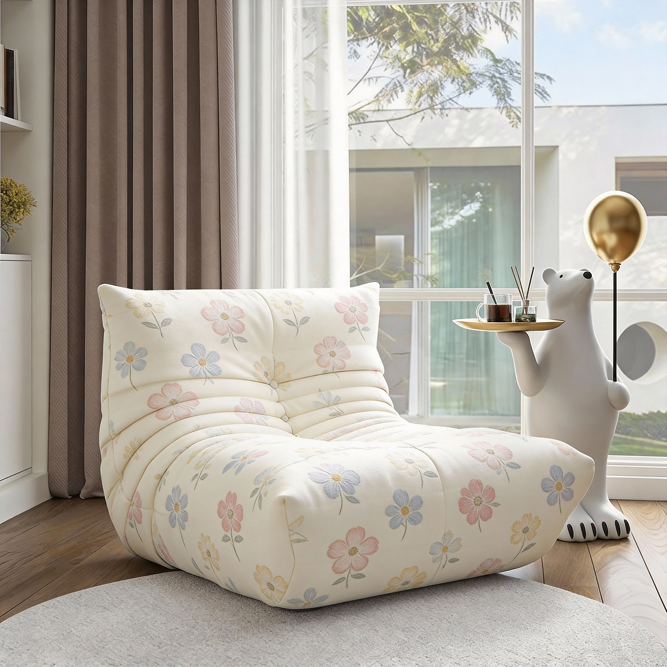 【Floral Sanctuary】 Italian High-End Design: Heavy Embroidery-Like Forest Floral Encircling Chair