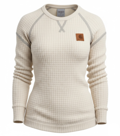 Women's Vintage Black Waffle Knit Crewneck Long Sleeve Sweatshirt