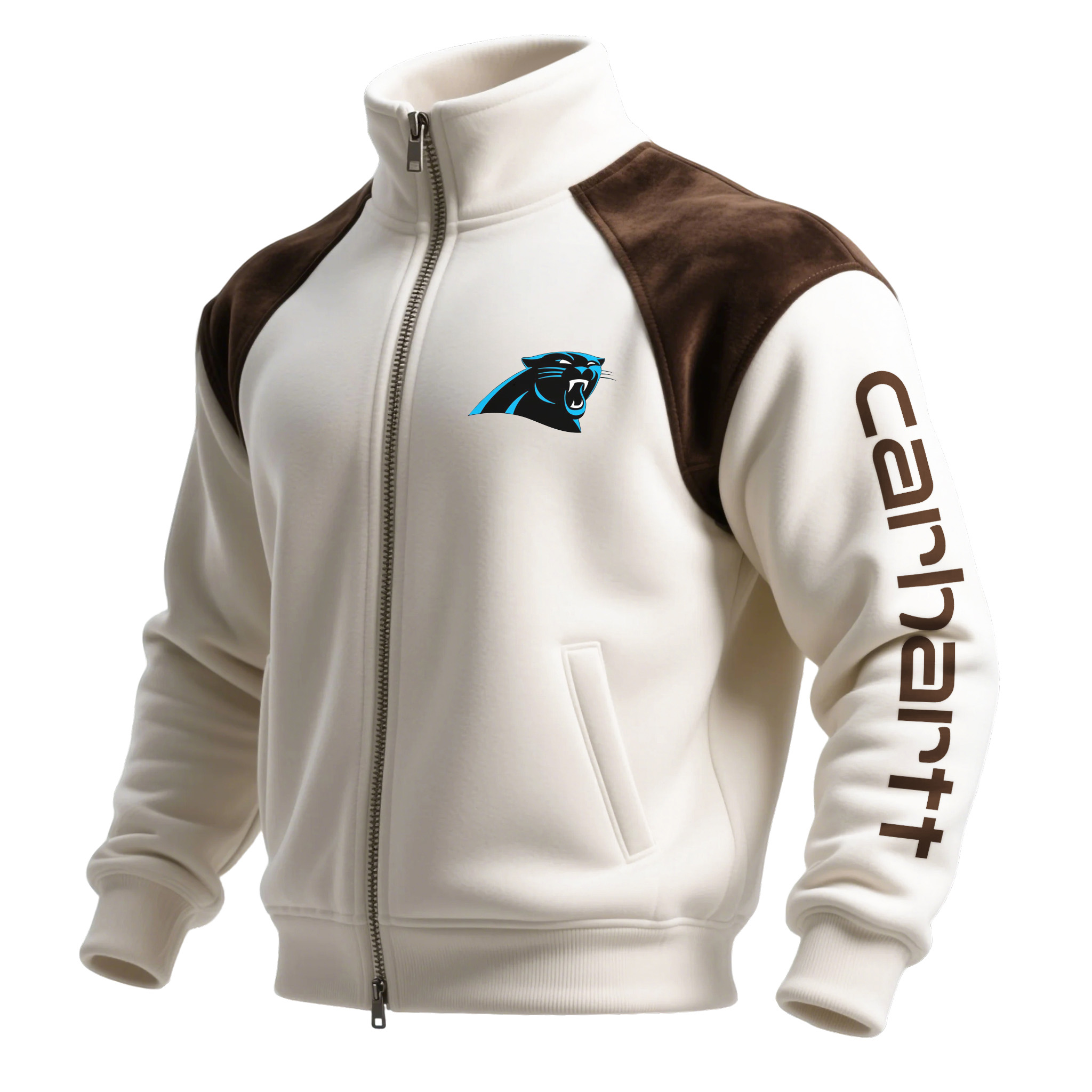 Carolina Panthers Retro Hoodie With Color Block Suede Stand Collar, Warm Jacket