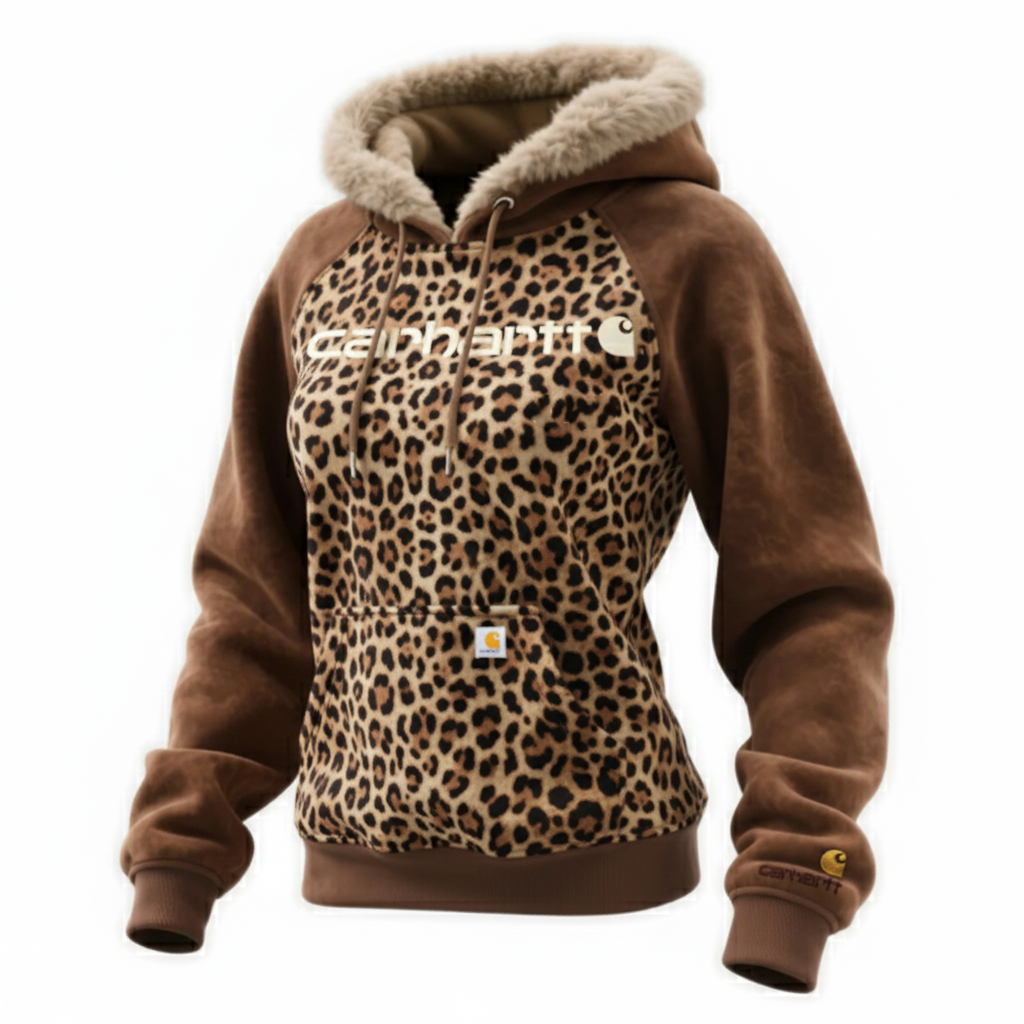 Women's suede texture contrast hooded sweatshirt