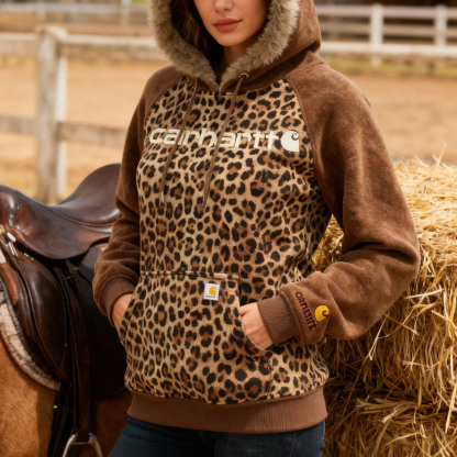 Women's suede texture contrast hooded sweatshirt