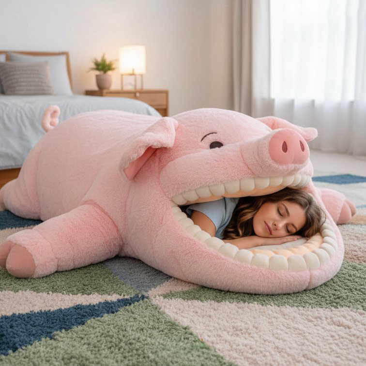 Playful Oversized Pig Character Warm Fleece Wearable Sleeping Bag