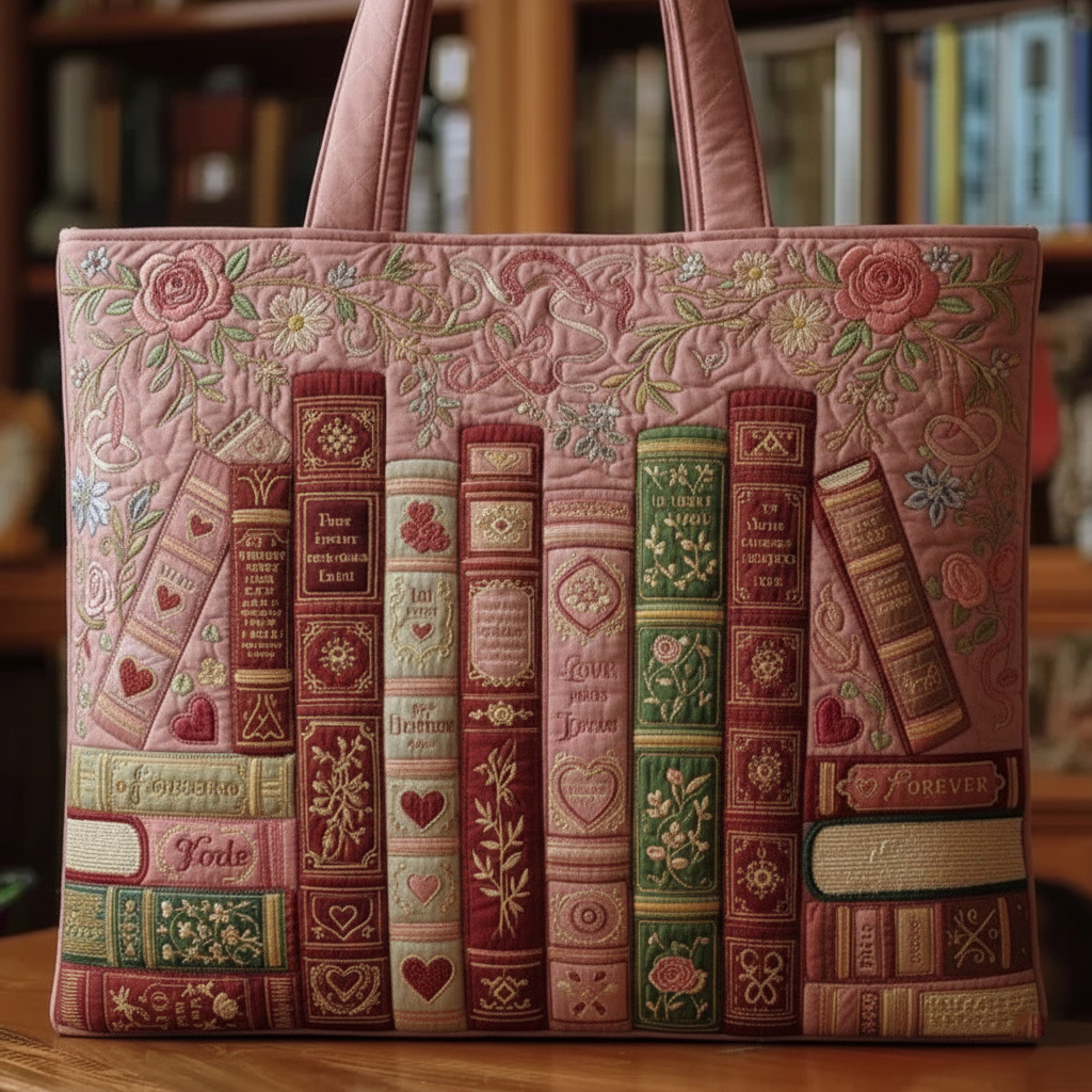 Academic Chic Embroidered Classic Poetry Anthology Quilted Tote Bag
