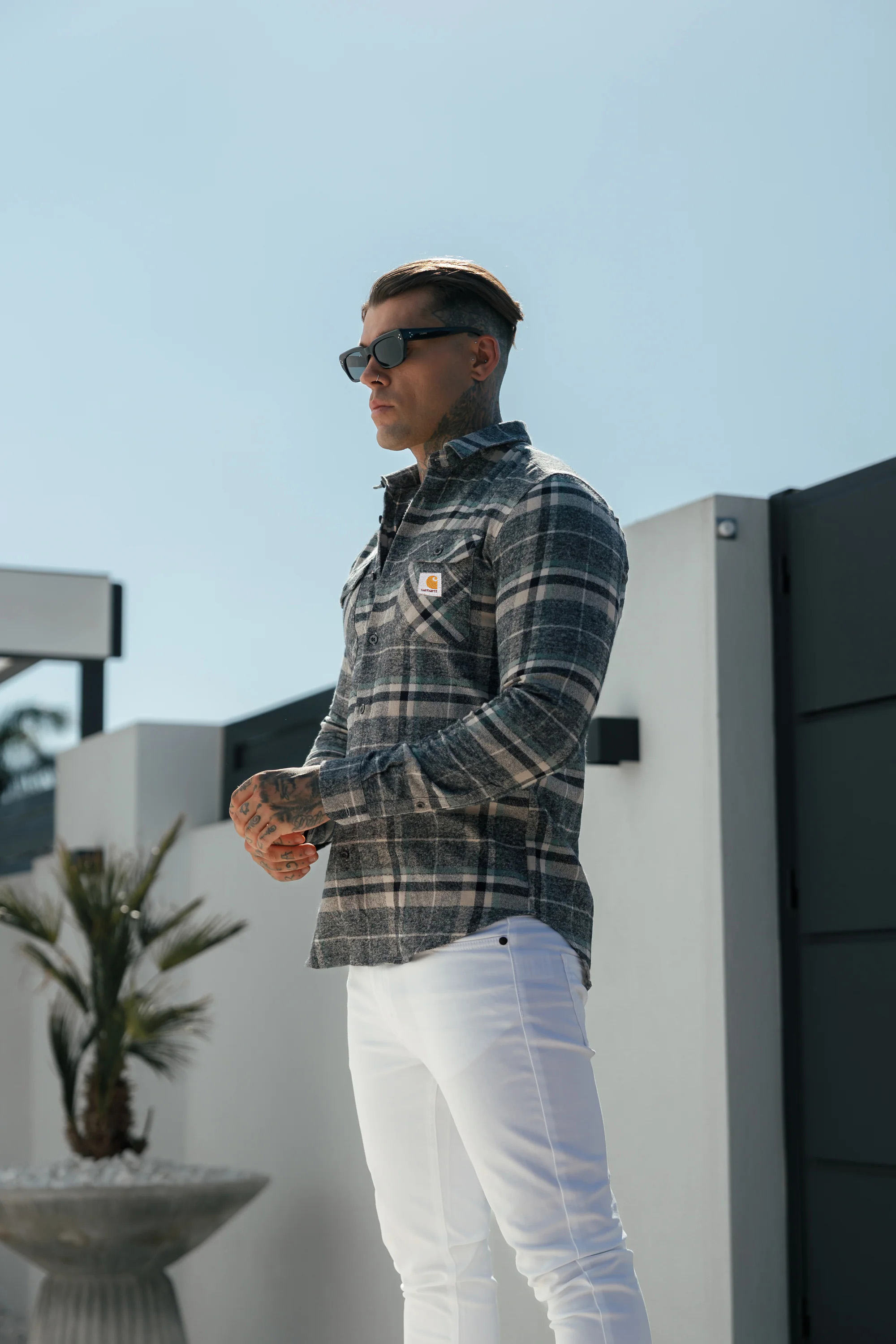 Casual Soft Brushed Flannel Grey Check Long Sleeve Shirt