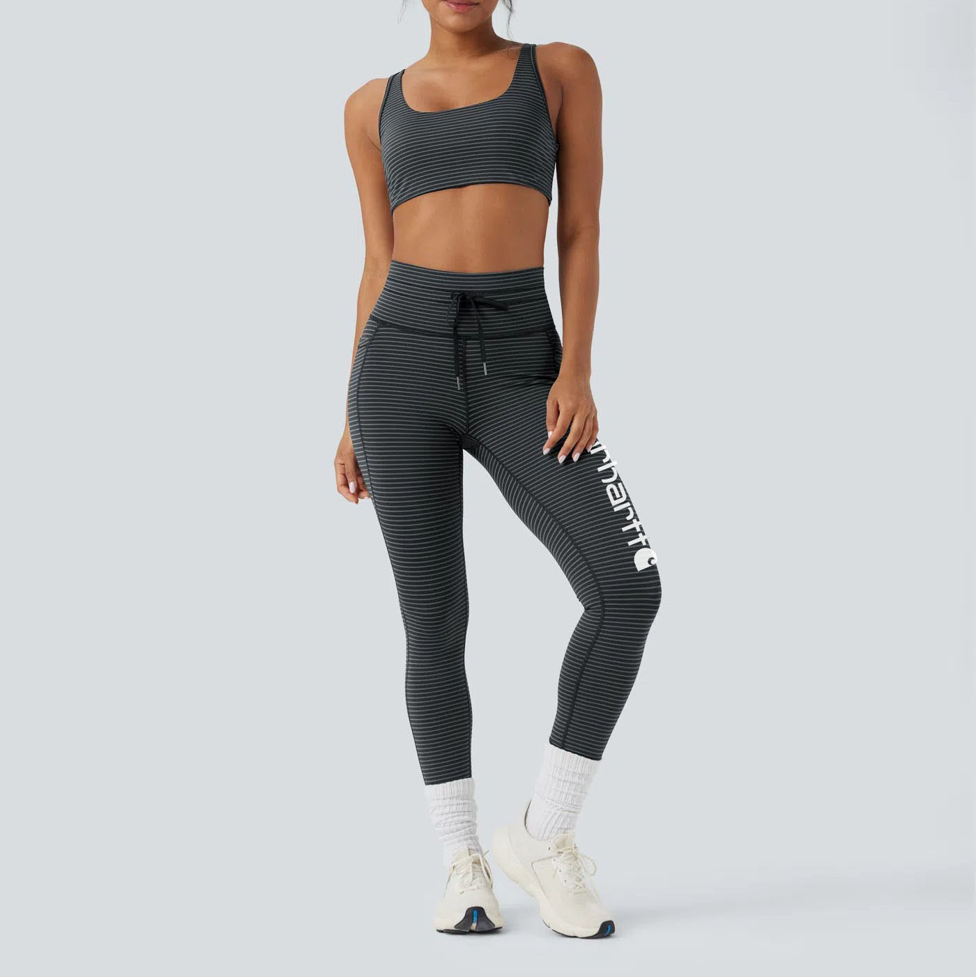 Performance vertical stripe for sculpting running leggings