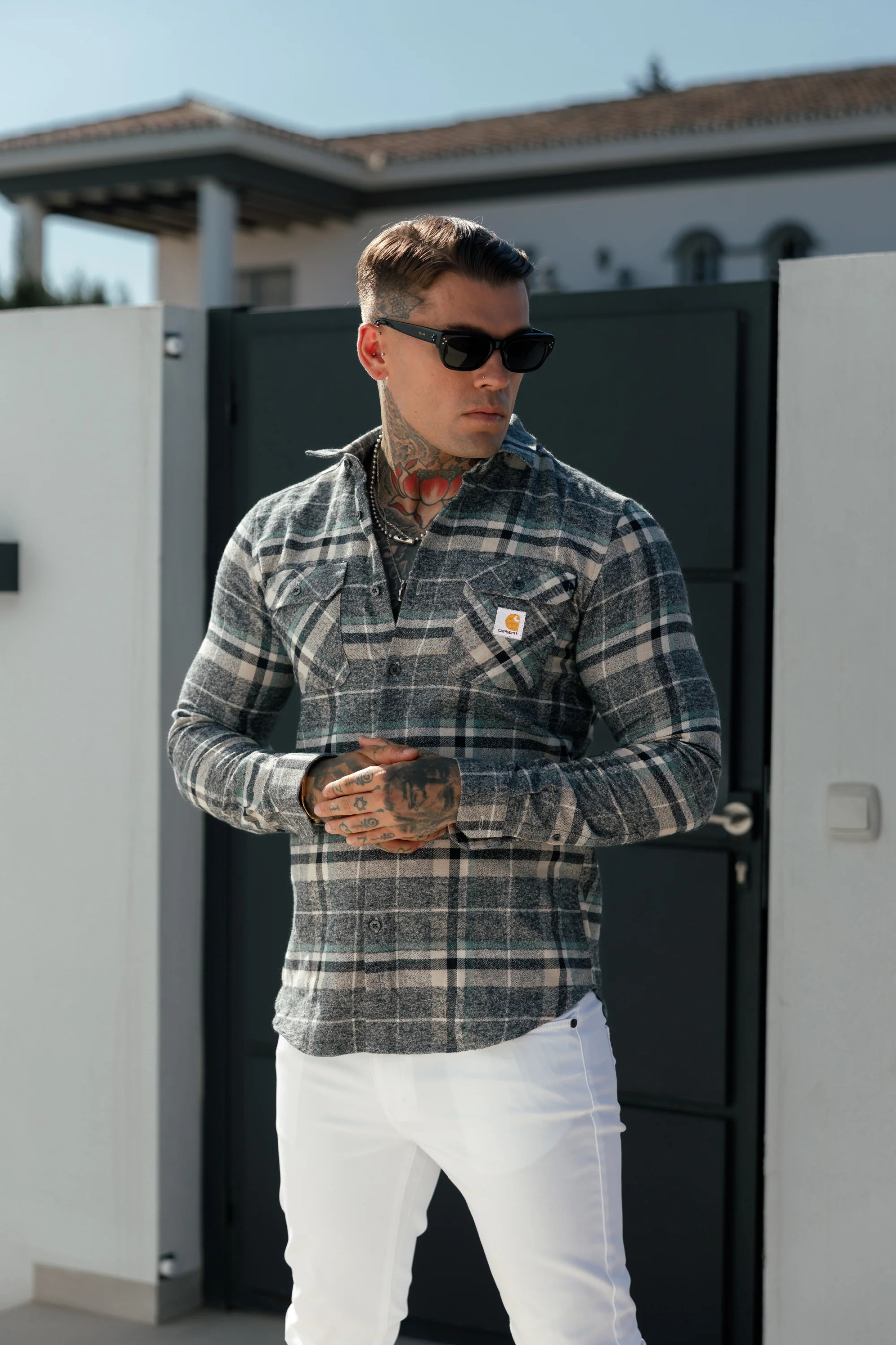 Casual Soft Brushed Flannel Grey Check Long Sleeve Shirt