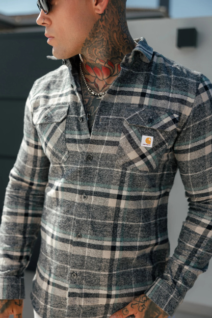 Casual Soft Brushed Flannel Grey Check Long Sleeve Shirt