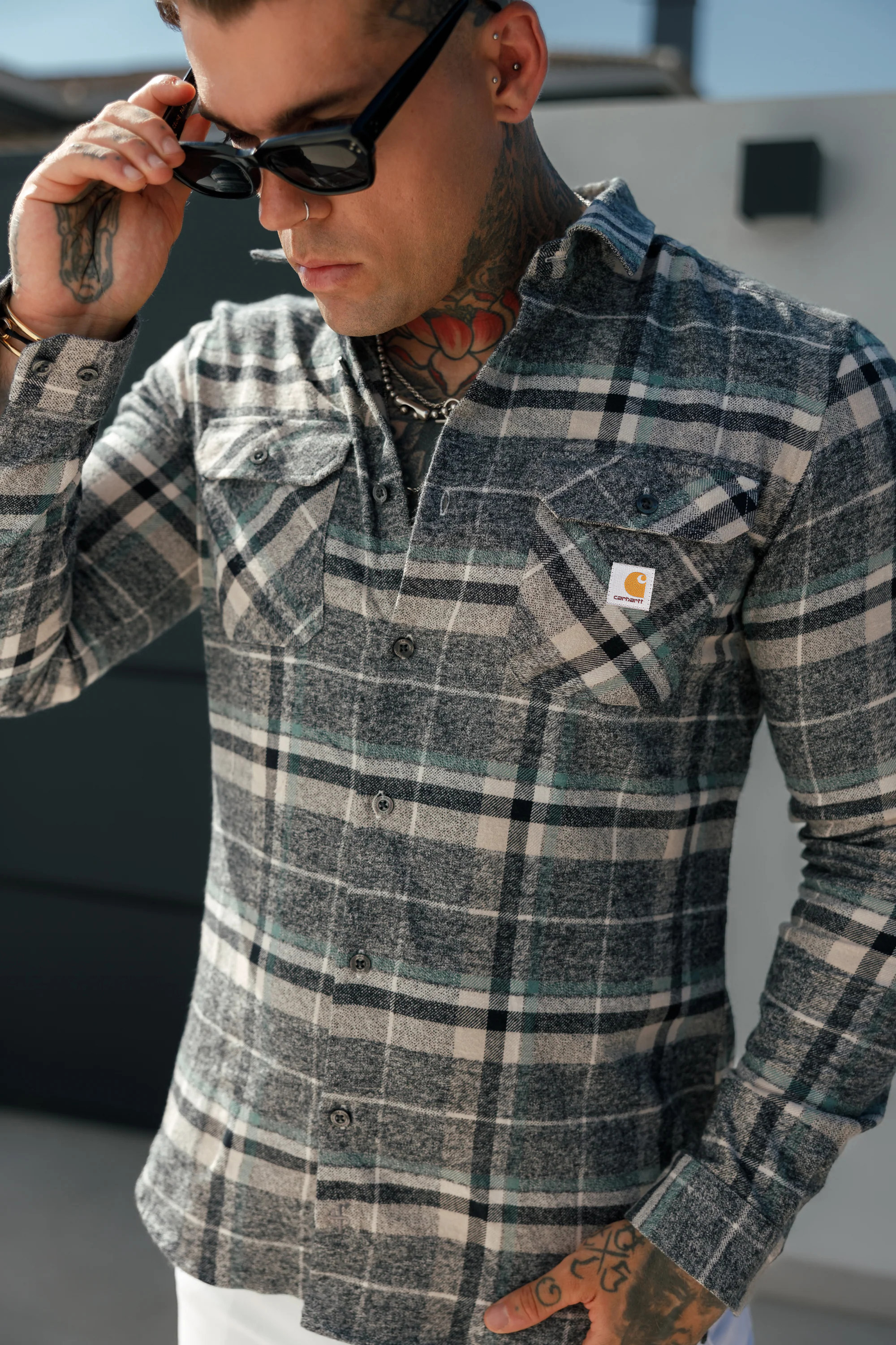 Casual Soft Brushed Flannel Grey Check Long Sleeve Shirt