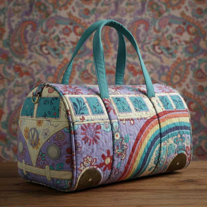 Bohemian Hippie Style Retro Rainbow Patchwork Quilted Duffel Bag