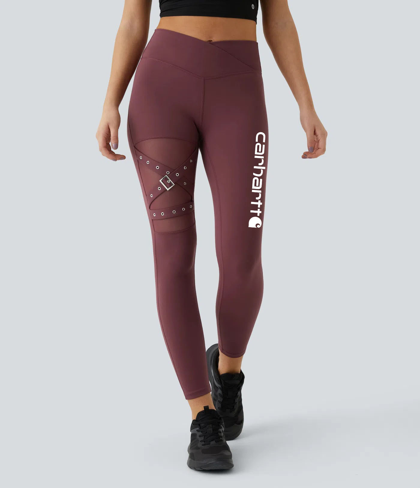 Fashion-forward cutout harness strap detail training leggings