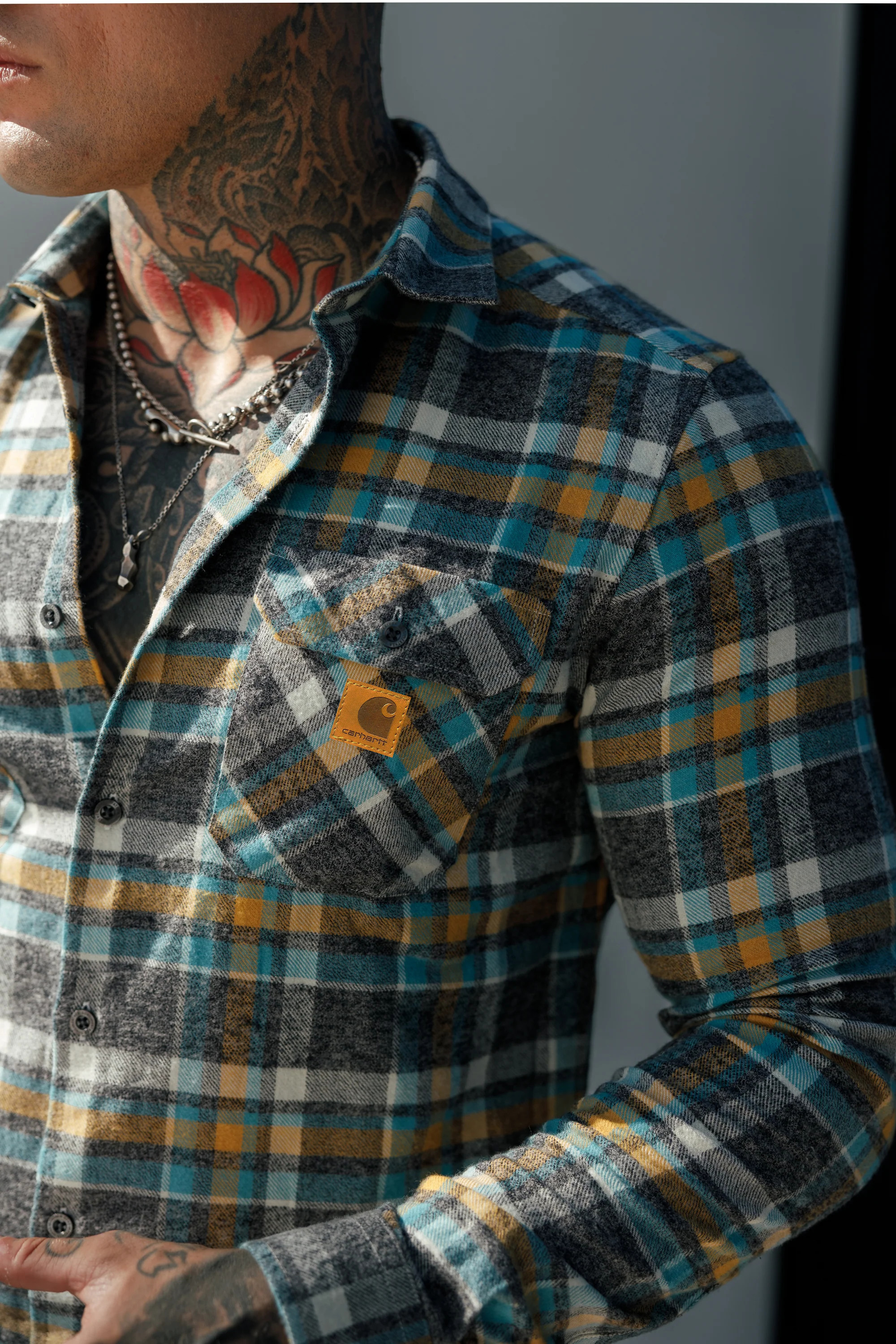 Rugged Outdoorsman Look Brown and Orange Check Utility Shirt