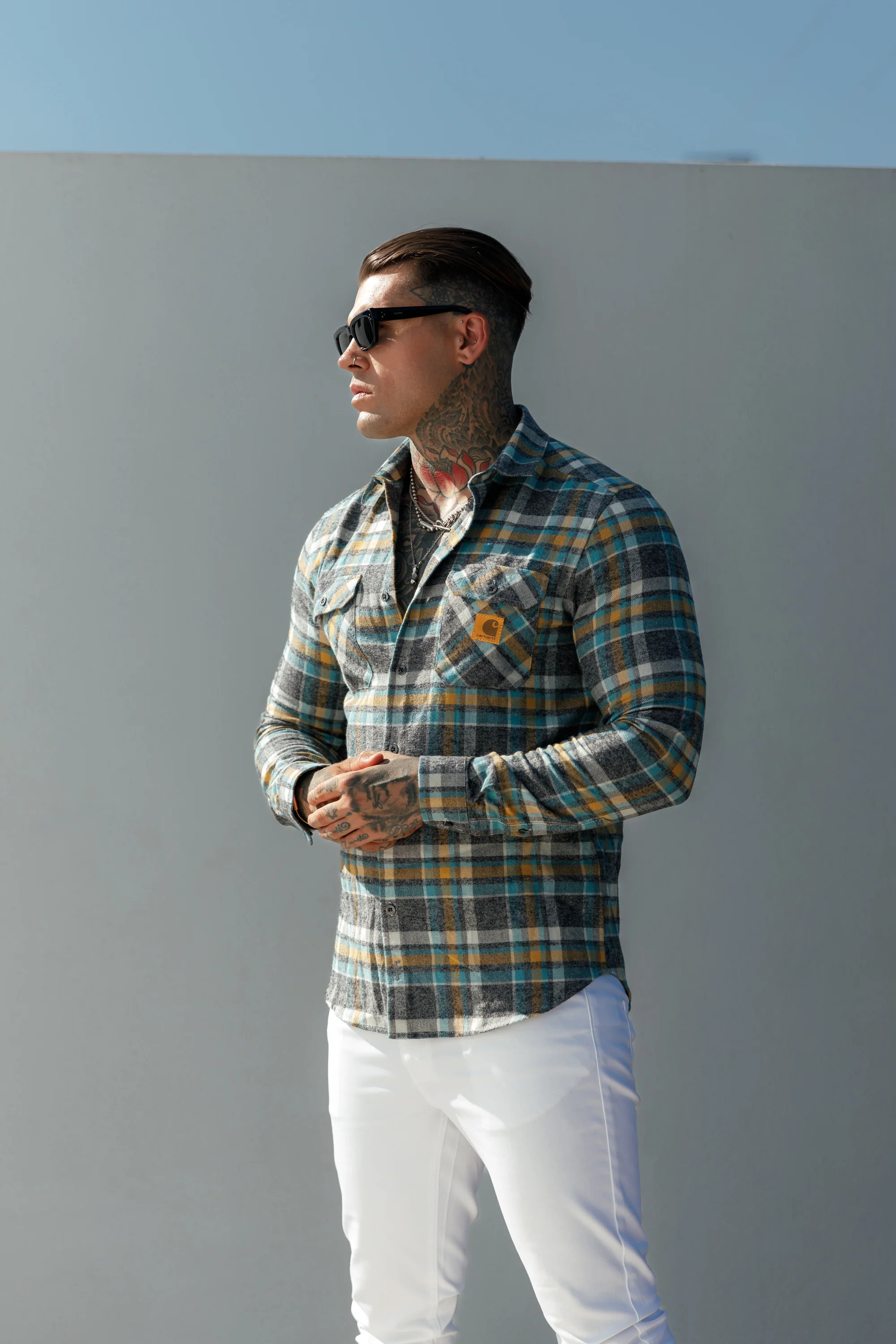 Rugged Outdoorsman Look Brown and Orange Check Utility Shirt