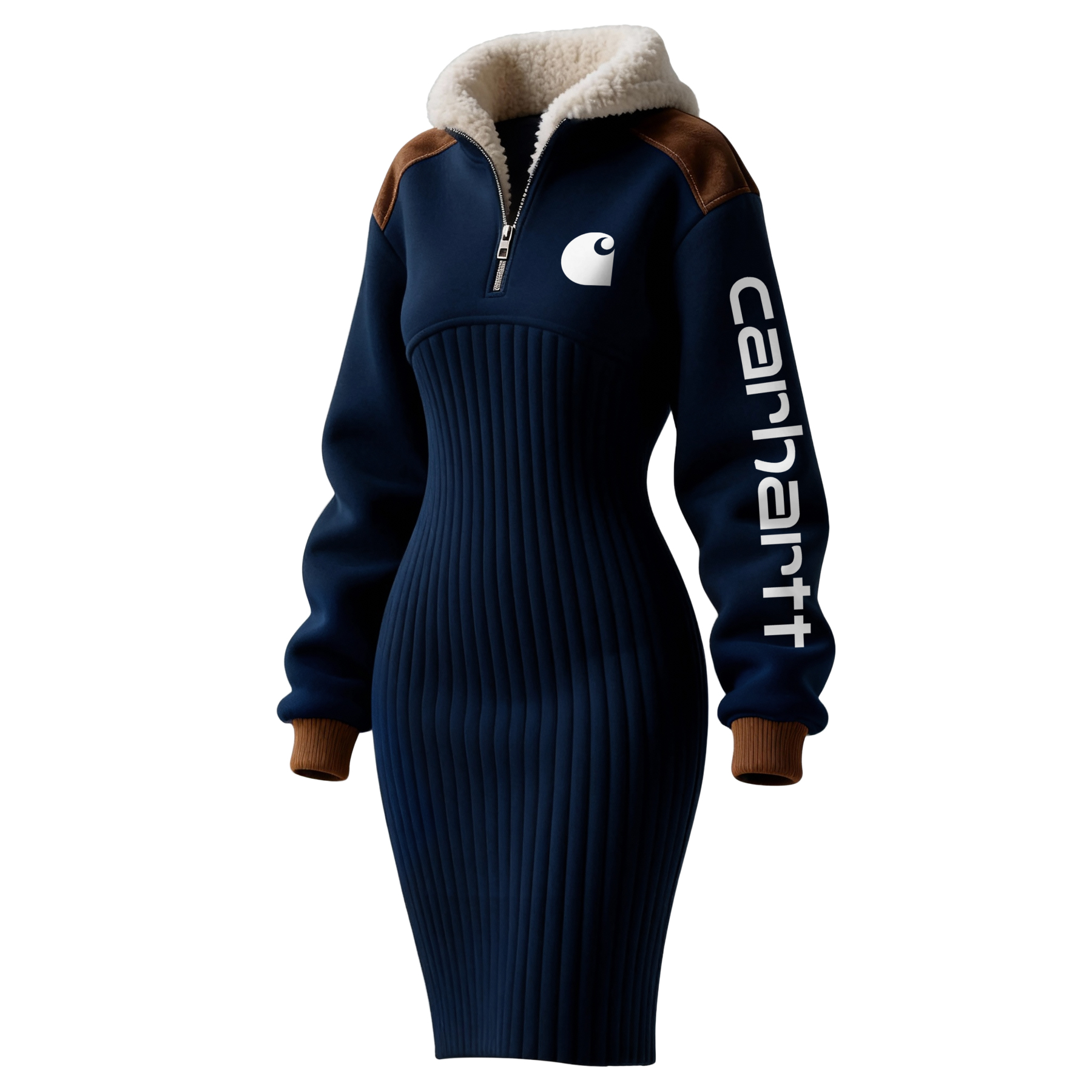 Women's Contrast Color Stitching Suede Lambswool Lapel Hooded Long Sweatshirt