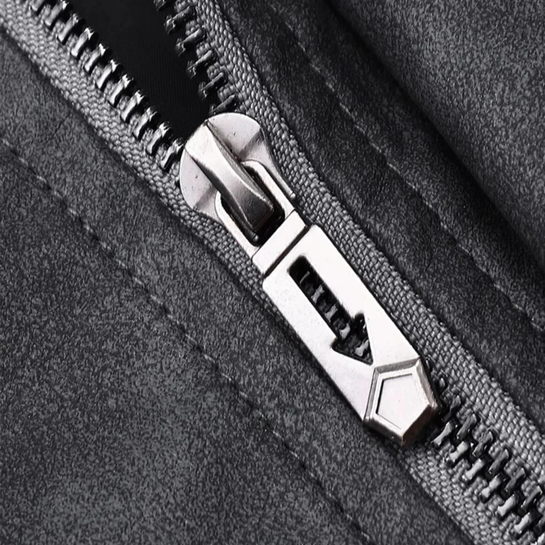 Edgy Biker Style Washed Faux Leather Full Zip Jacket